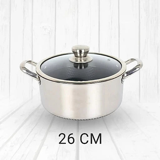 Uncoated Honeycomb Design Stainless Steel/Casserole with Glass Lid