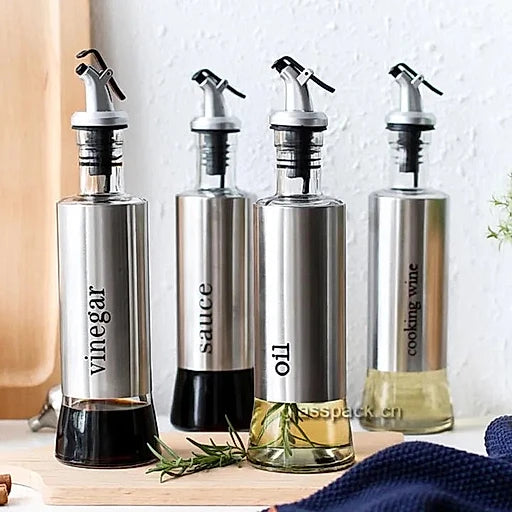500ml Glass Oil Dispenser – Kitchen Oil Jar with Stainless Steel Cover - KT Bazar BD Shop