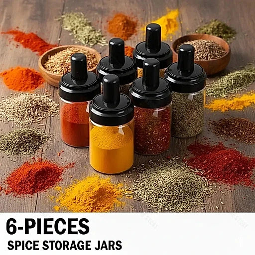 6 - Piece Spice Jar Set – Seasoning Containers with Lids & Spoons for Kitchen Storage - KT Bazar BD Shop