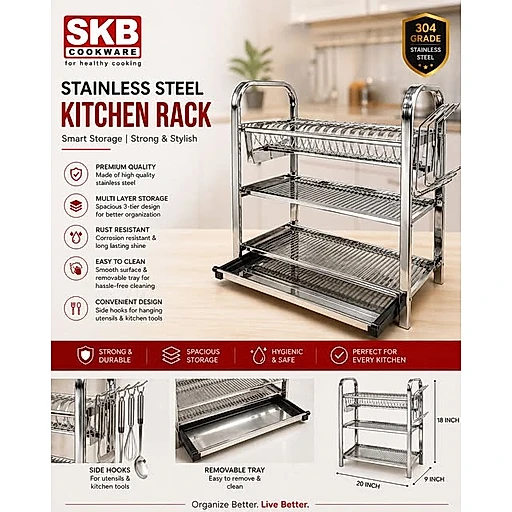 SKB stainless steel dish drying rack 3 or 4 tier – KT Bazar