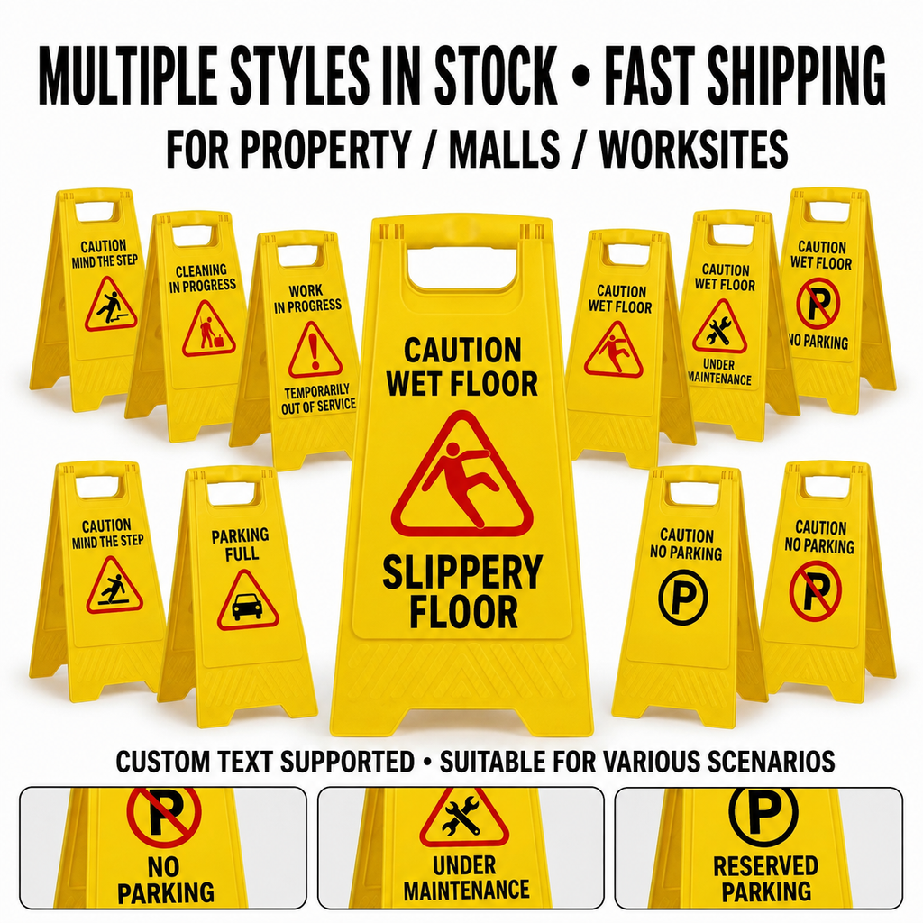 Caution Wet Floor Sign Board – 61cm Foldable Yellow Safety Stand