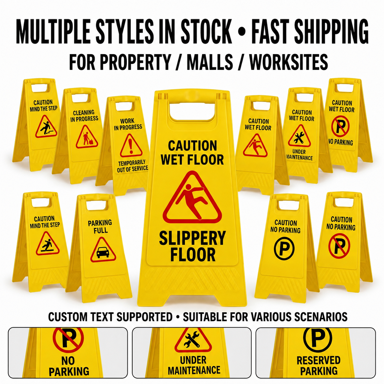 Caution Wet Floor Sign Board – 61cm Foldable Yellow Safety Stand