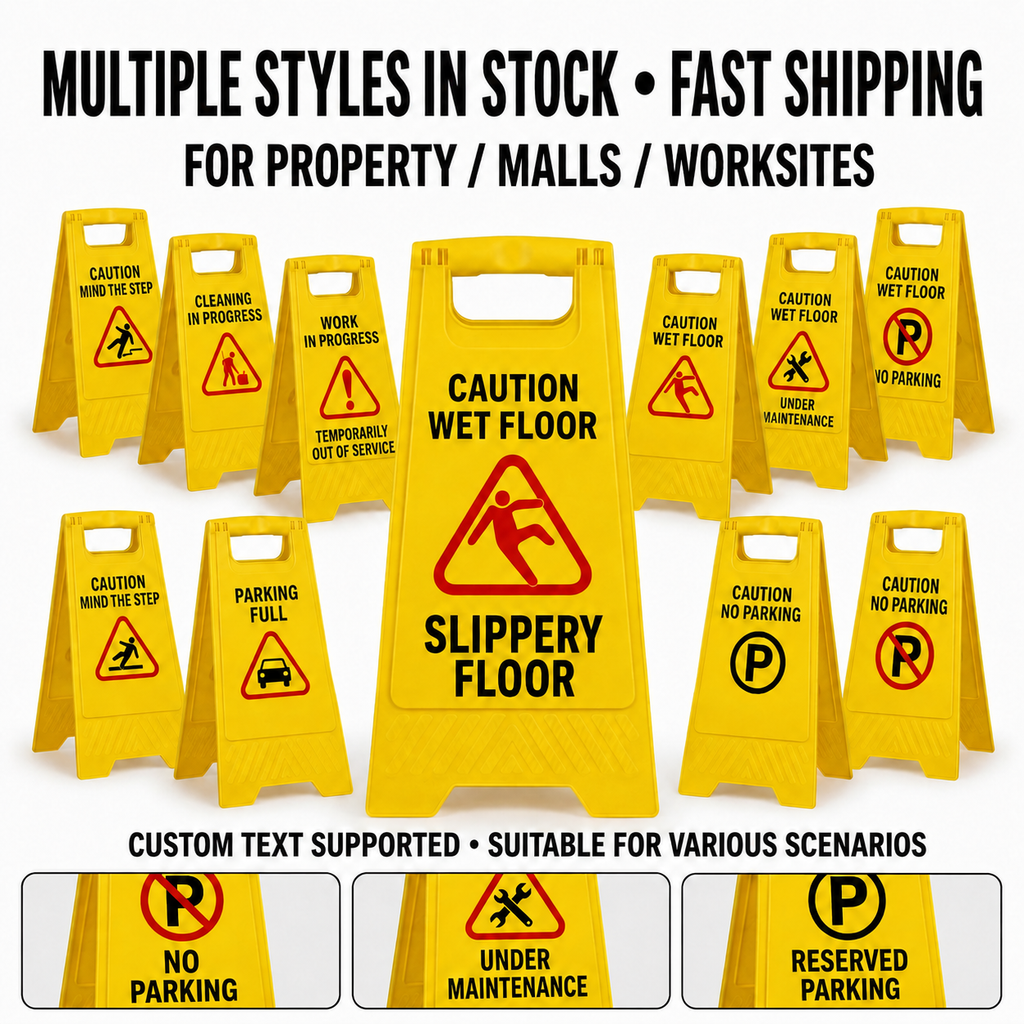 Caution Wet Floor Sign Board – 61cm Foldable Yellow Safety Stand