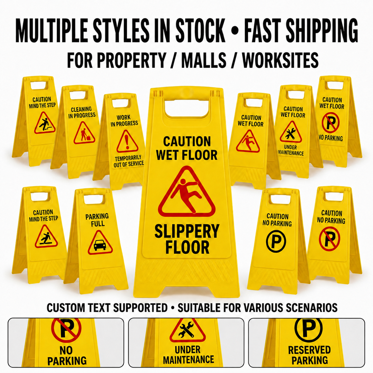 Caution Wet Floor Sign Board – 61cm Foldable Yellow Safety Stand
