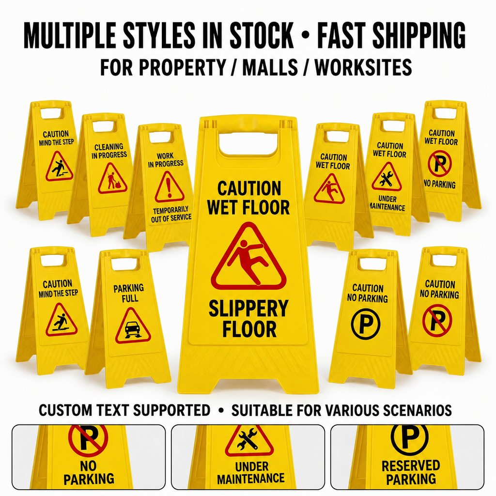 Caution Wet Floor Sign Board – 61cm Foldable Yellow Safety Stand