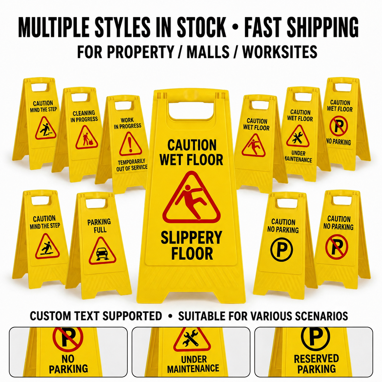 Caution Wet Floor Sign Board – 61cm Foldable Yellow Safety Stand