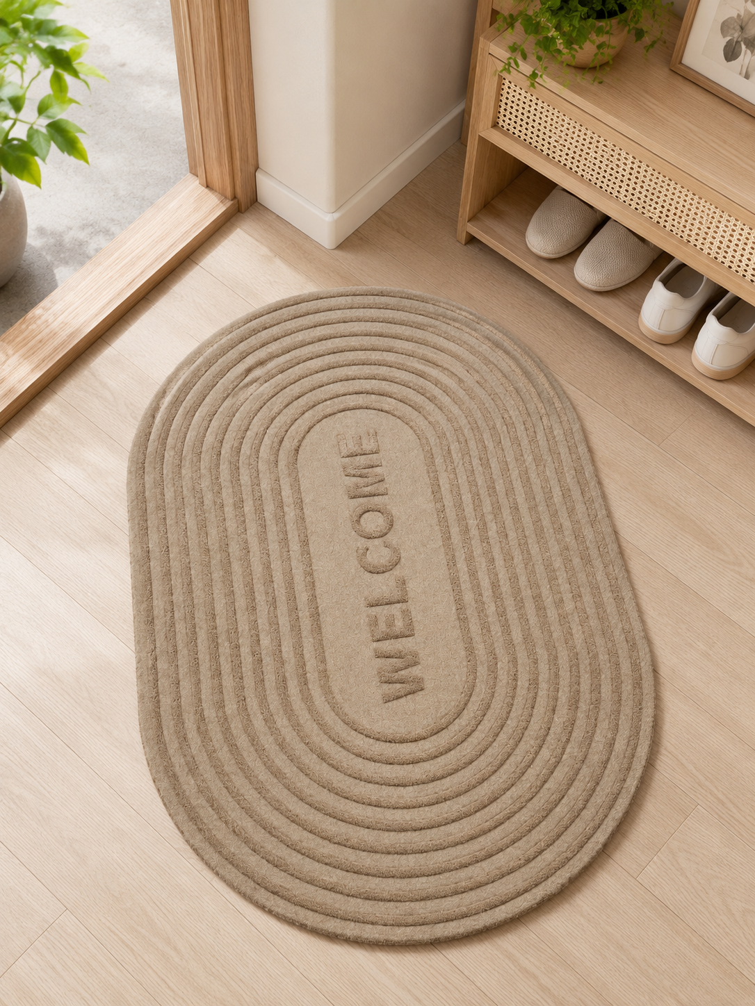 Welcome Door Mat Soft Oval Entrance Floor Mat for Home Office and Balcony