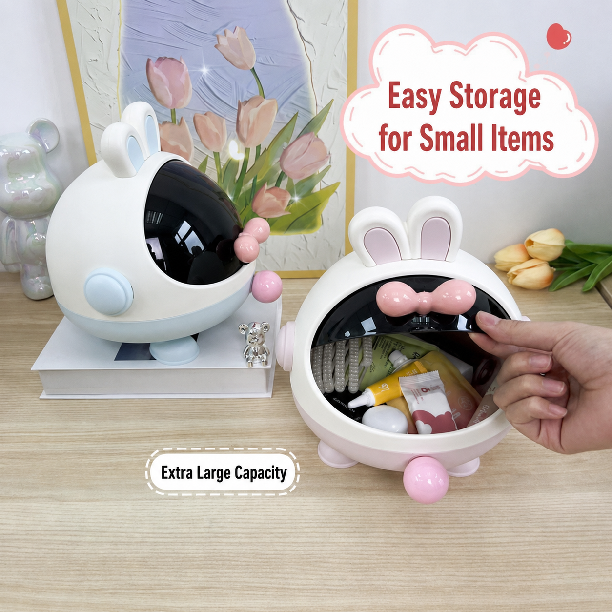 Cute Rabbit Desktop Trash Can & Storage Box | Mini Dustbin Organizer BD