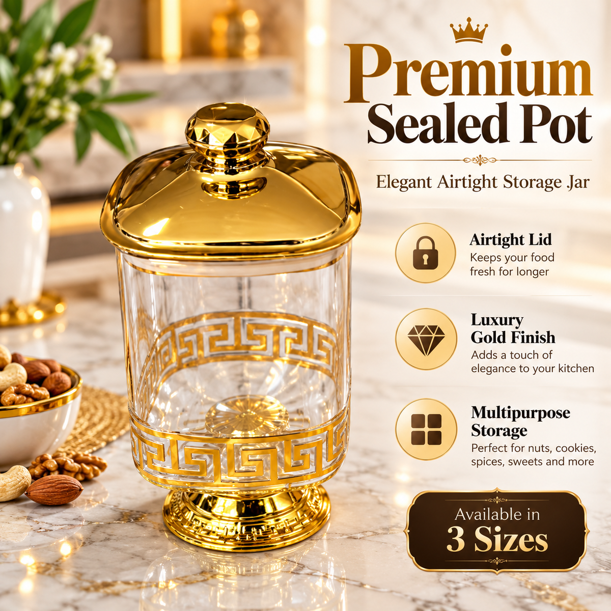 Premium Gold Sealed Storage Jar – Airtight Food Container
