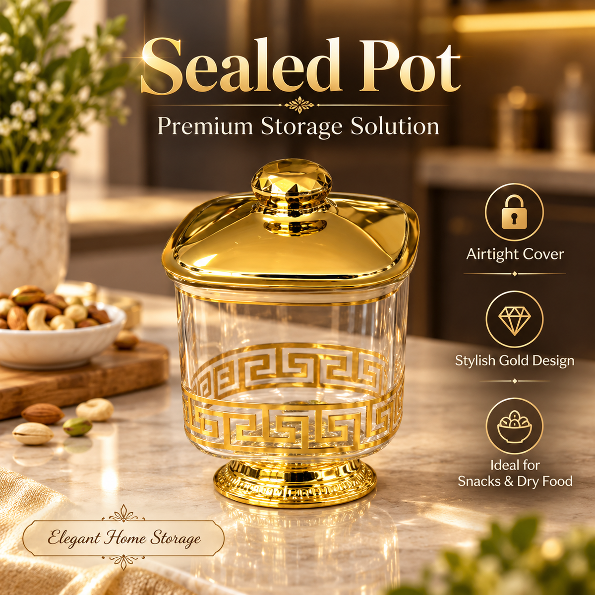 Premium Gold Sealed Storage Jar – Airtight Food Container