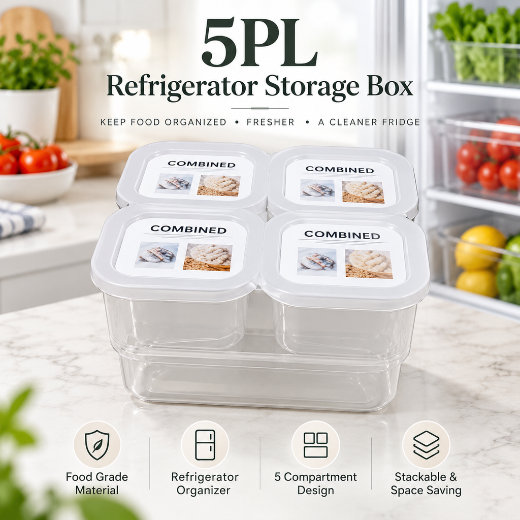 5PL Refrigerator Storage Box – 5 Compartment Food Organizer