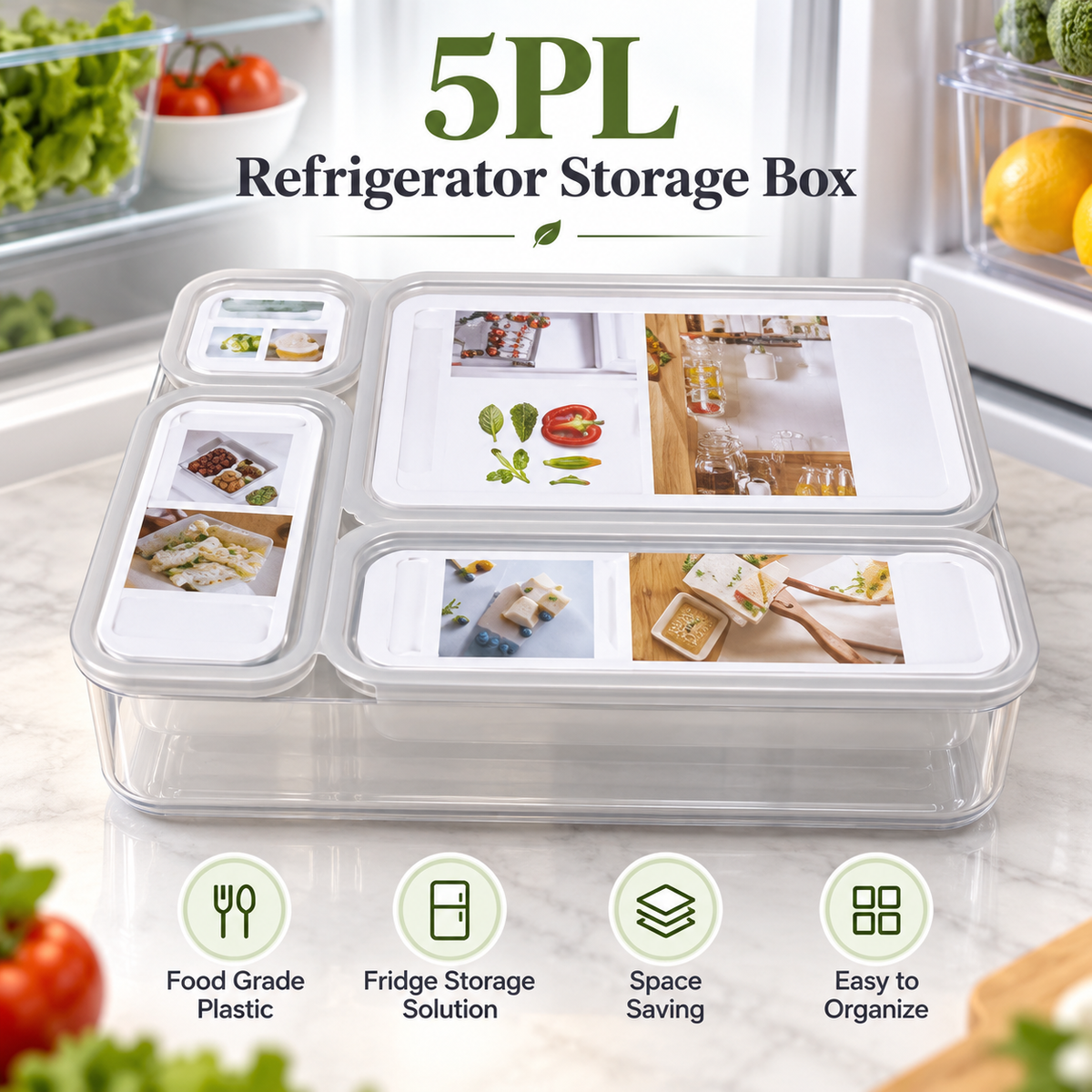 5PL Refrigerator Storage Box – 5 Compartment Food Organizer