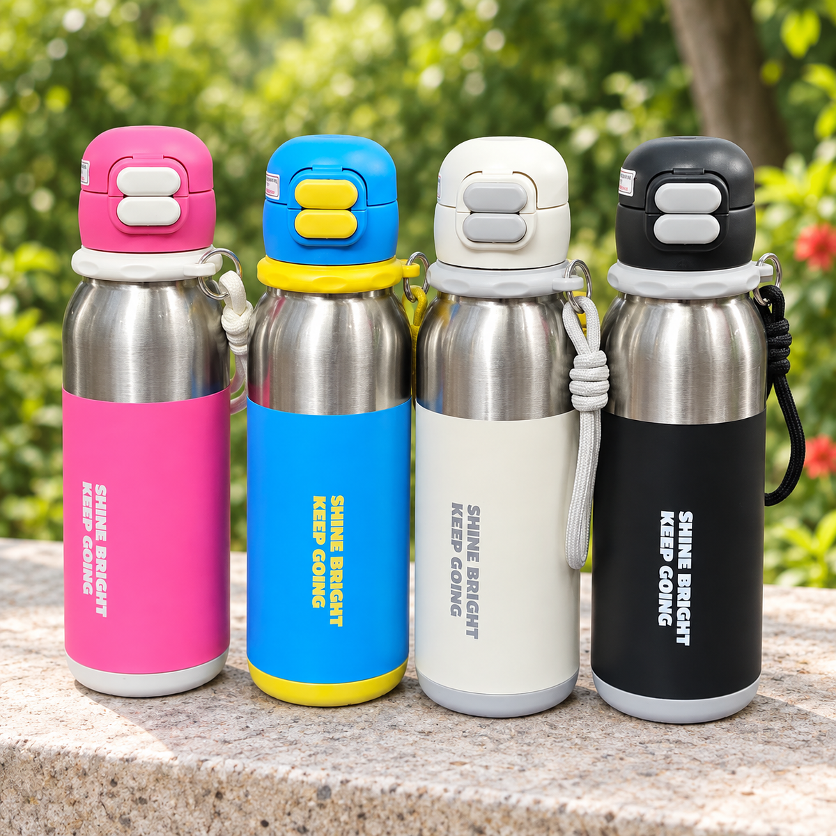 Shine Bright Water Bottle with Flip-Top Lid & Carry Strap