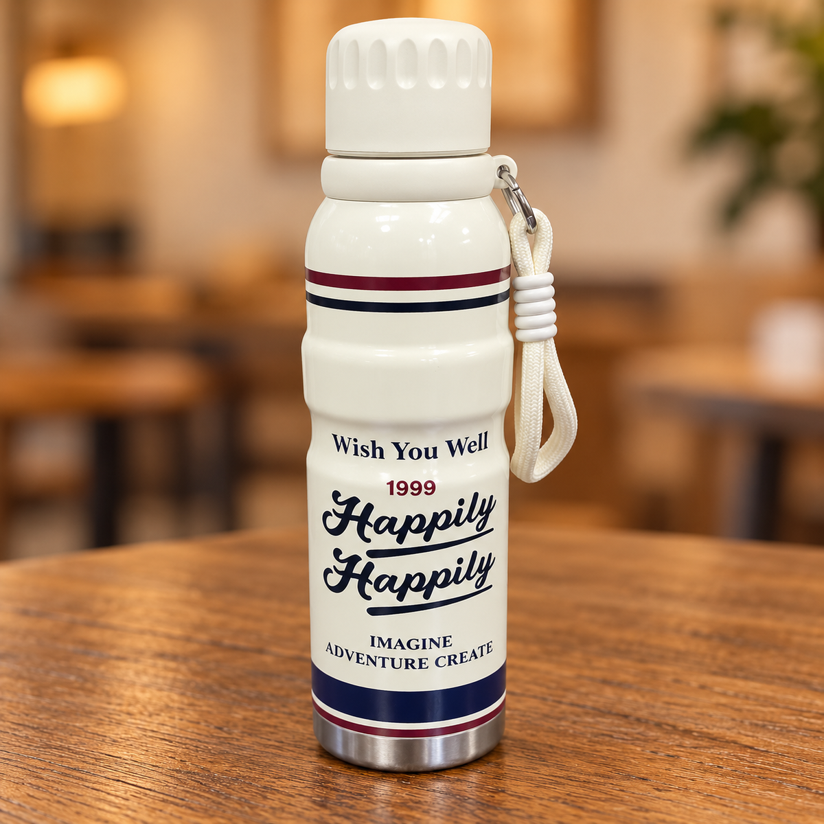 Printed Water Bottle – Best Wishes & Happily | Black & Cream