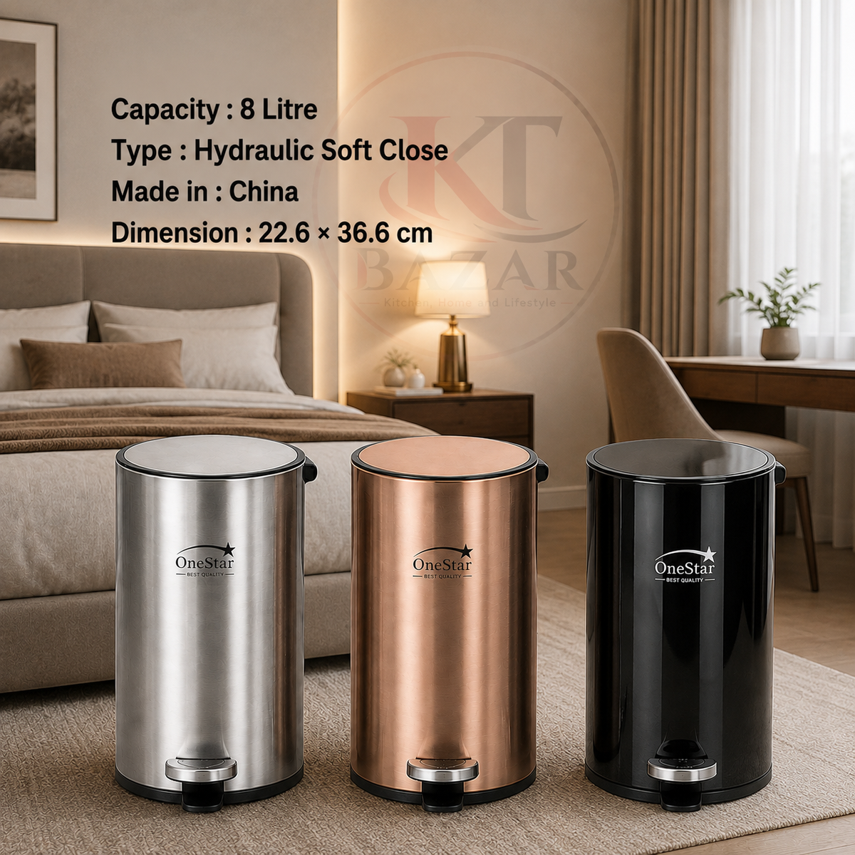 Stainless Steel Pedal Bin Round One Star