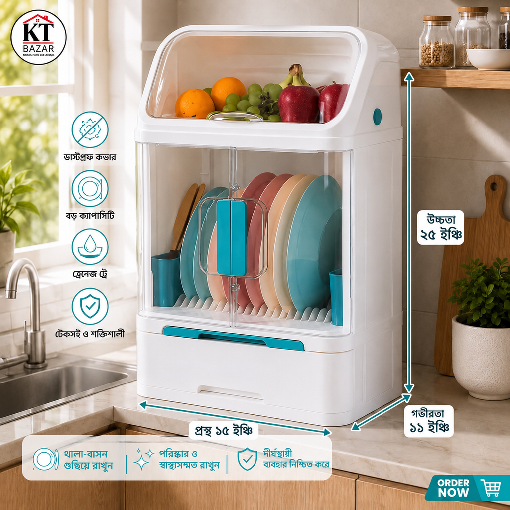 Two Layers Dish Storage Rack | Modern Kitchen Organizer