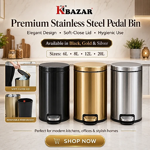 Stainless steel hydraulic pedal dustbin 6L to 20L – KT Bazar