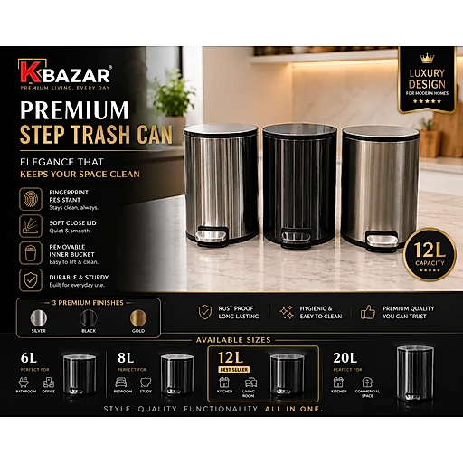 Stainless steel hydraulic pedal dustbin 6L to 20L – KT Bazar