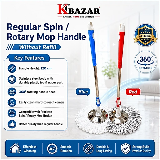 Spin mop handle with steel plate replacement stick – KT Bazar