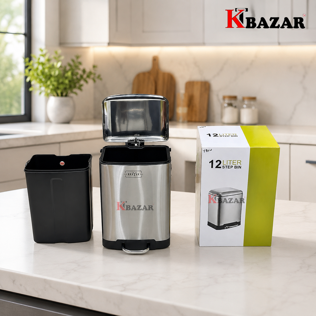 High-quality Stainless Steel Hydraulic Dustbin 12,6 Litre Square