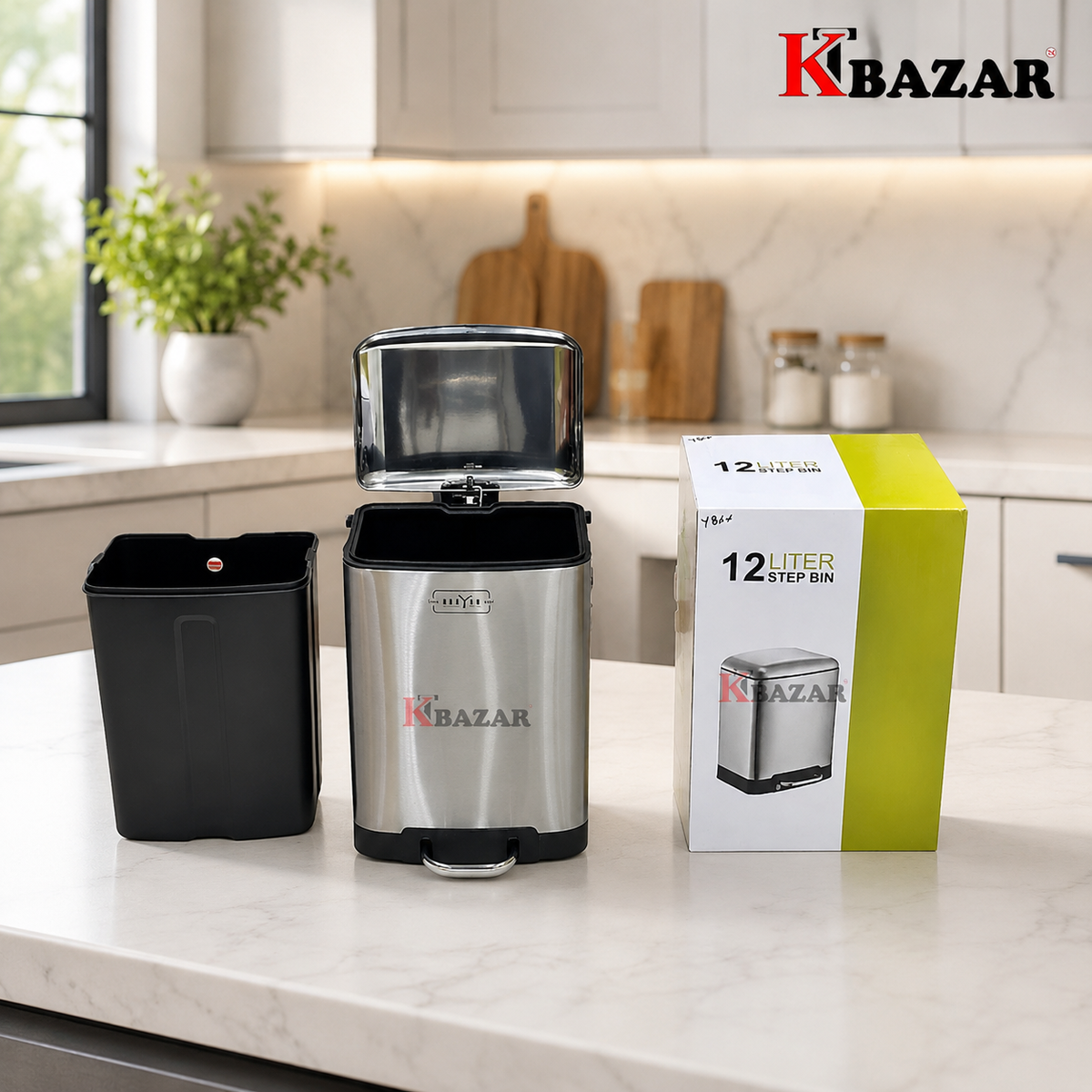 High-quality Stainless Steel Hydraulic Dustbin 12,6 Litre Square