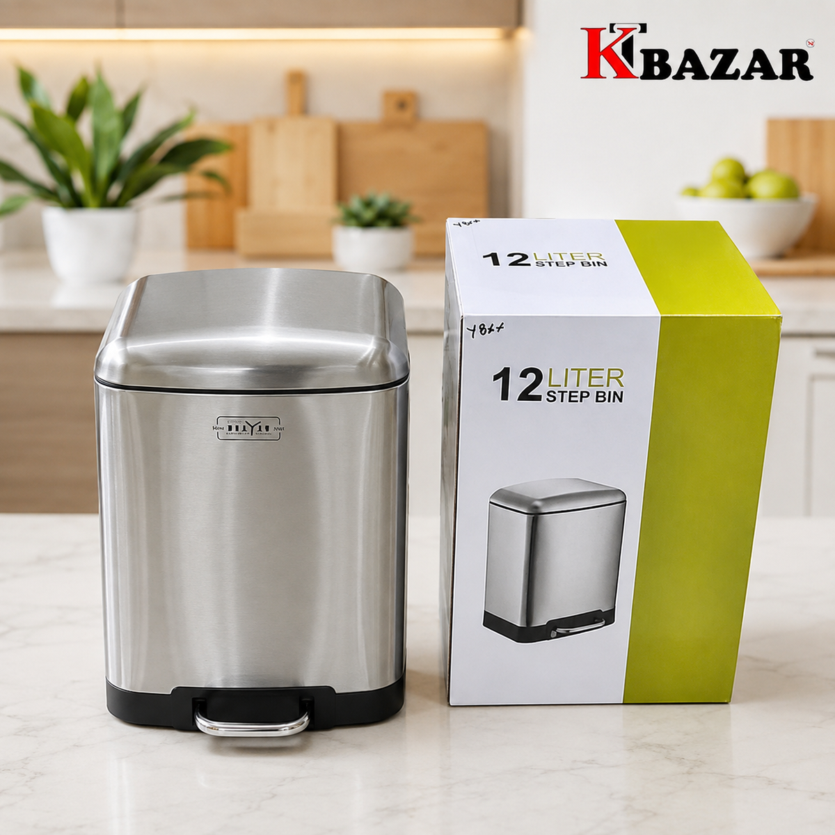 High-quality Stainless Steel Hydraulic Dustbin 12,6 Litre Square