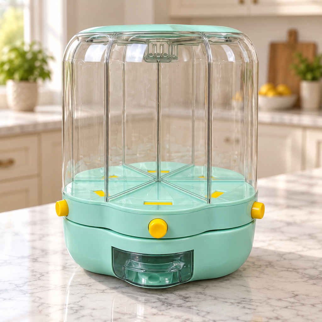 Rotating Grain Dispenser 6-Grid Dry Food Storage Container