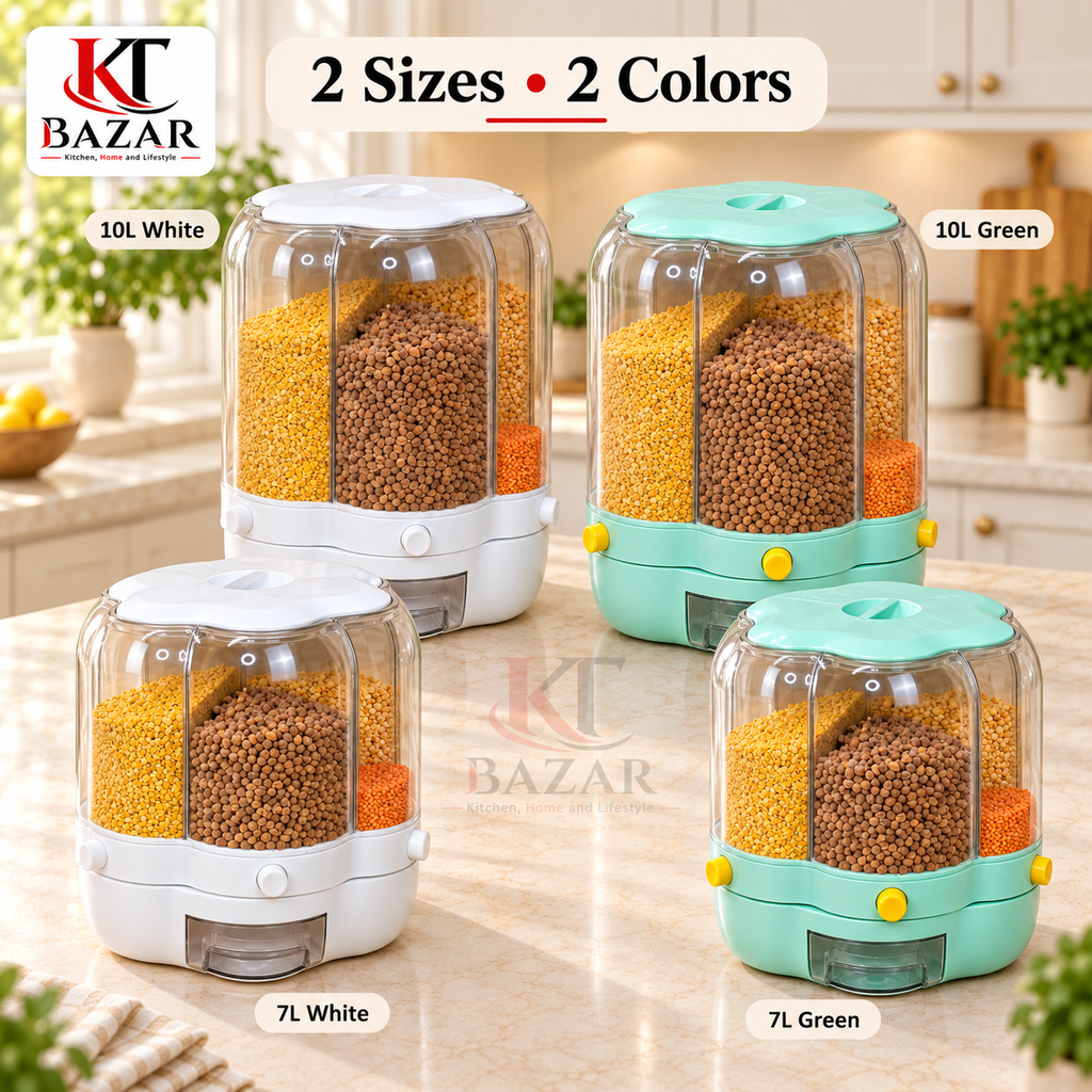 Rotating Grain Dispenser 6-Grid Dry Food Storage Container