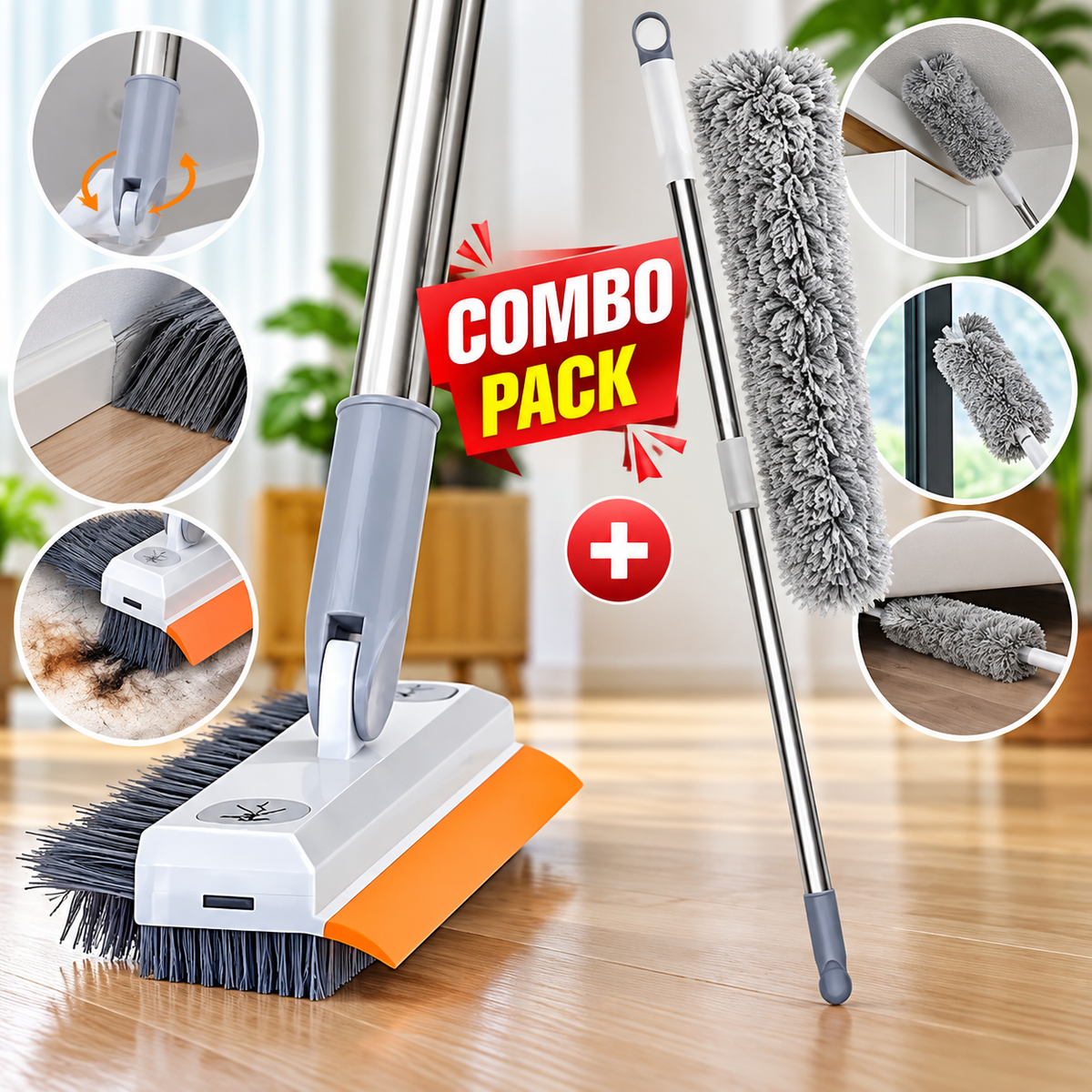2 in 1 Floor Cleaning Combo Pack | V-Shaped Floor Brush & Microfiber Dust Mop