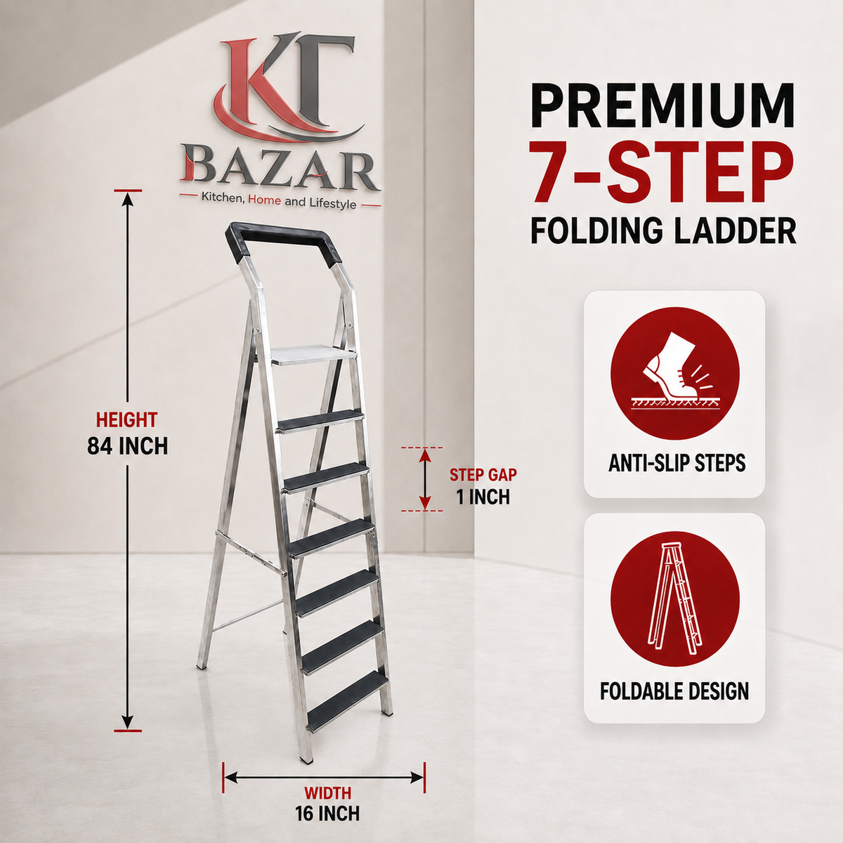 SKB Stainless Steel Folding Ladder – 5 to 8 Step