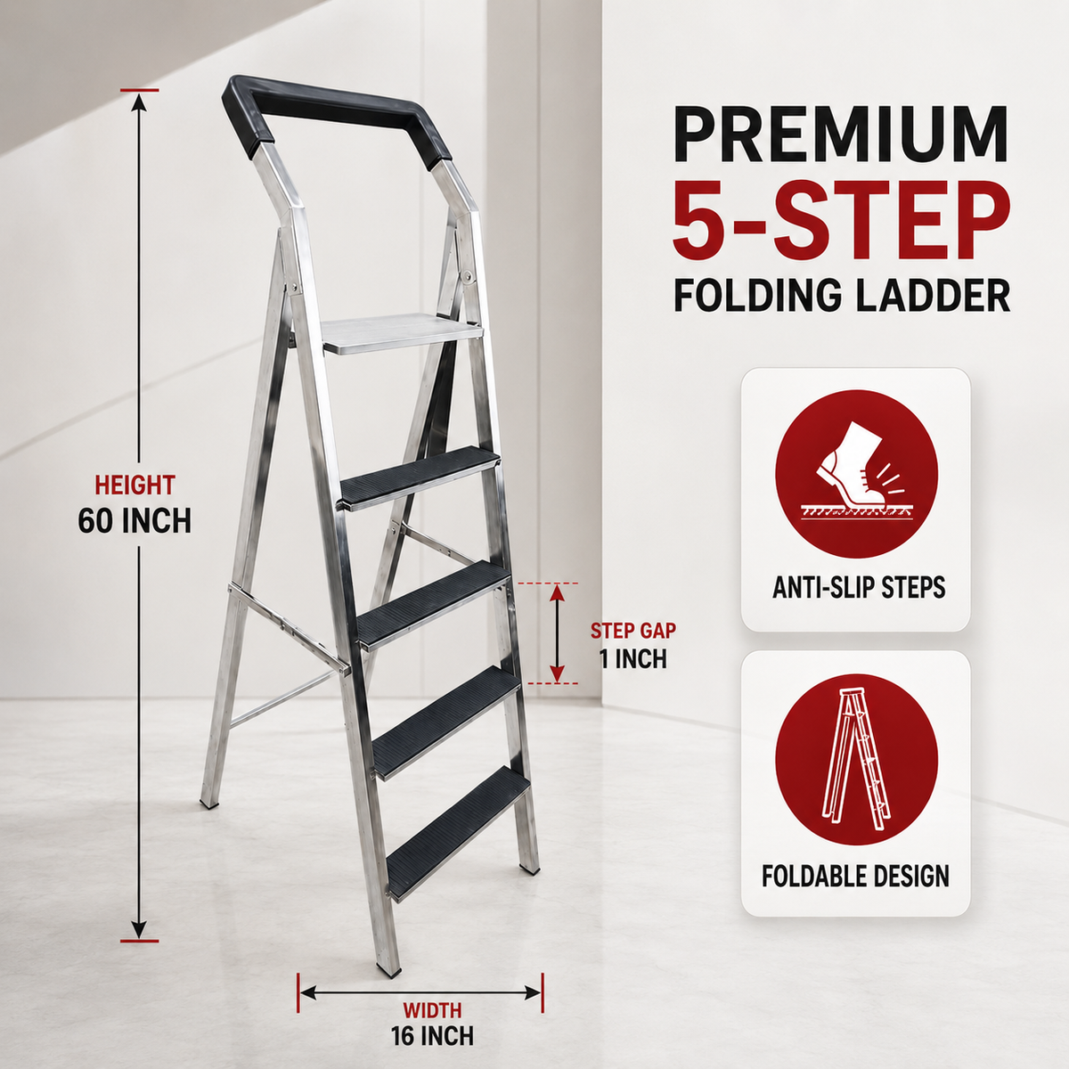 SKB Stainless Steel Folding Ladder – 5 to 8 Step