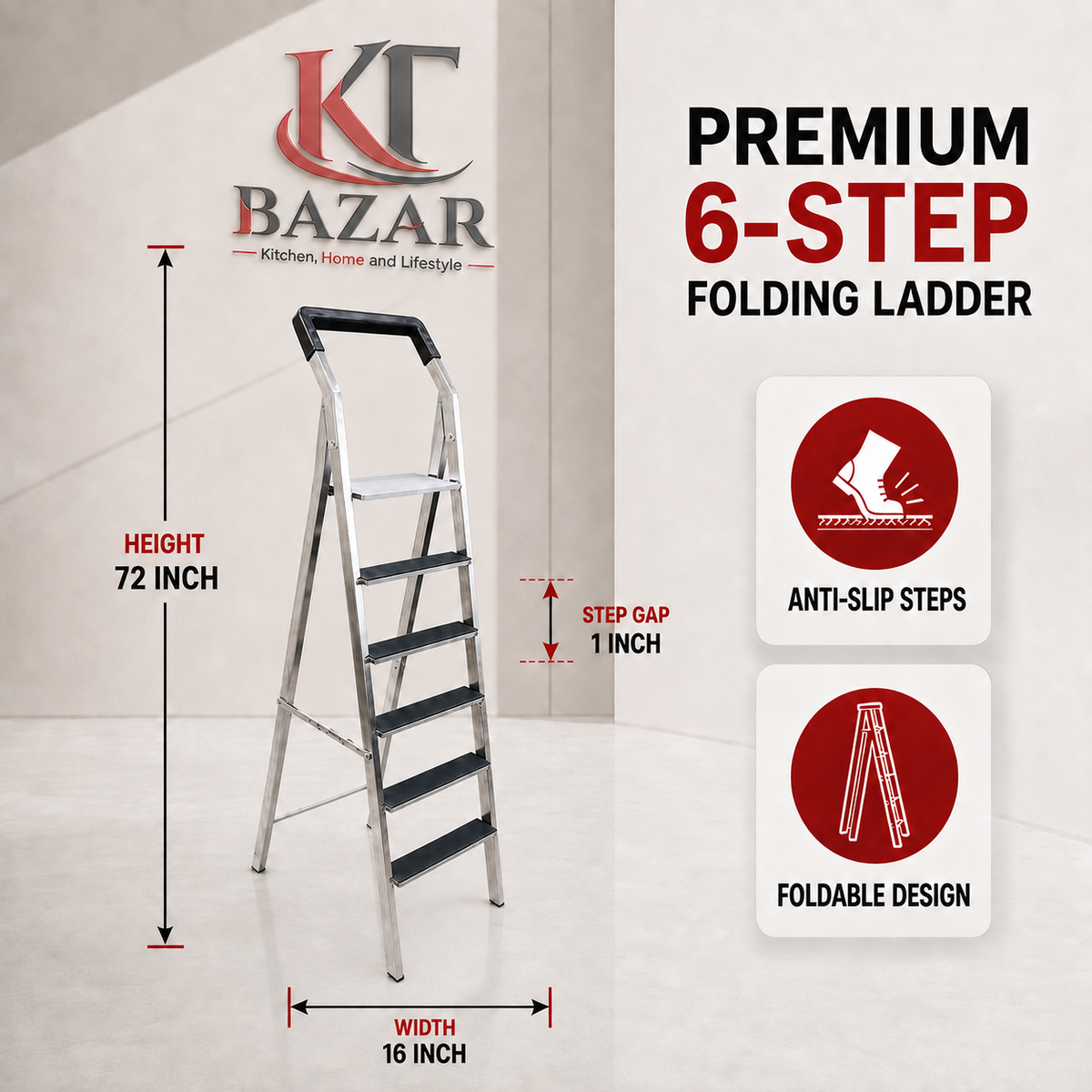 SKB Stainless Steel Folding Ladder – 5 to 8 Step