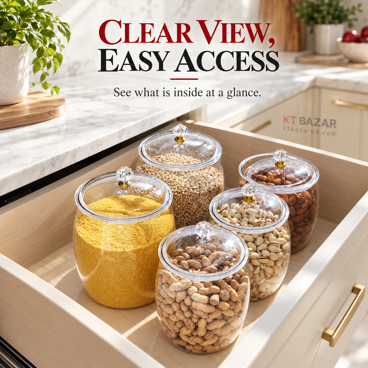 5-Piece Clear PET Kitchen Storage Jar Set