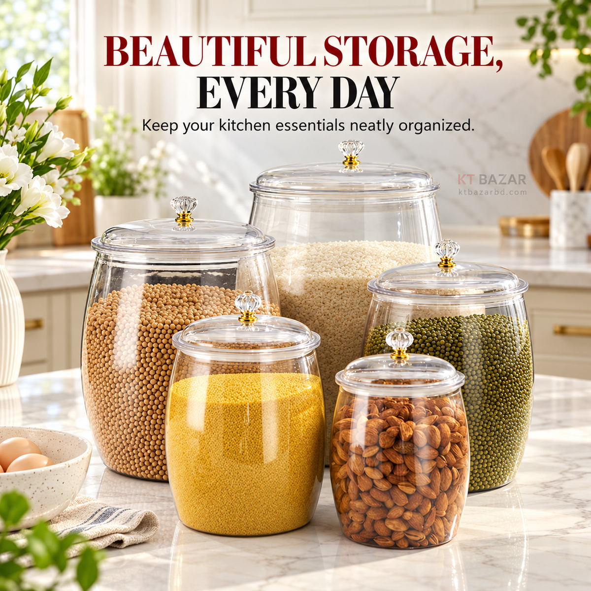 5-Piece Clear PET Kitchen Storage Jar Set