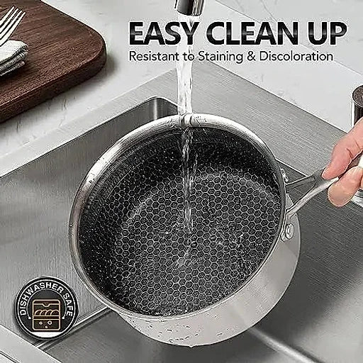 Uncoated Honeycomb Design Stainless Steel/Milk Pan with Glass Lid
