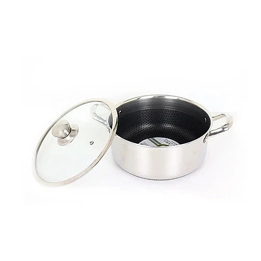 Uncoated Honeycomb Design Stainless Steel/Casserole with Glass Lid