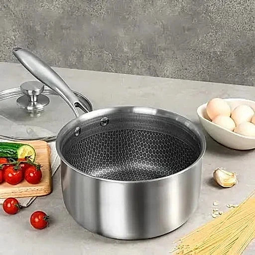 Uncoated Honeycomb Design Stainless Steel/Milk Pan with Glass Lid