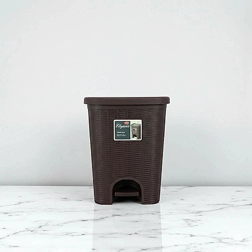 Rattan style plastic pedal trash bin with lid – KT Bazar