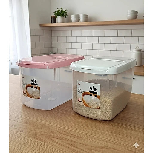 15KG Plastic Rice & Cereal Storage Container with Wheels – Airtight Food Grain Storage Bin for Kitchen Organization