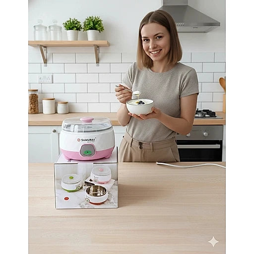 Samurai Electric Yogurt Maker with Stainless Steel Bowl – Automatic Homemade Yogurt Machine for Healthy Kitchen Use
