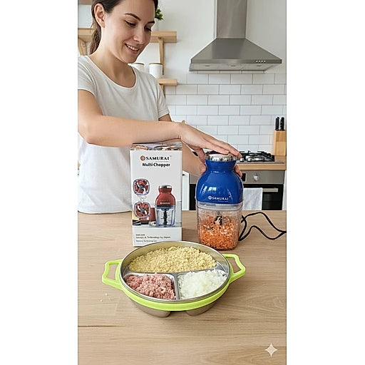 Samurai Electric Multi Chopper – Stainless Steel Vegetable, Meat & Onion Mini Food Processor for Kitchen
