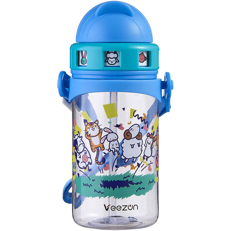 HECION Cartoon Kids Water Bottle with Straw & Carry Strap – 500ml