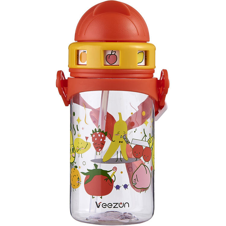 HECION Cartoon Kids Water Bottle with Straw & Carry Strap – 500ml