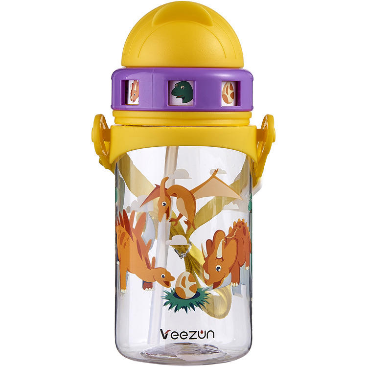 HECION Cartoon Kids Water Bottle with Straw & Carry Strap – 500ml