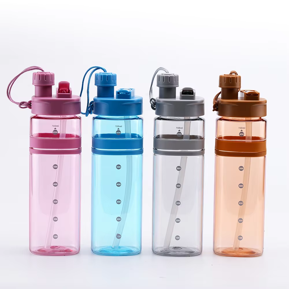Dual-Drink Square Sports Water Bottle with Carrying Strap