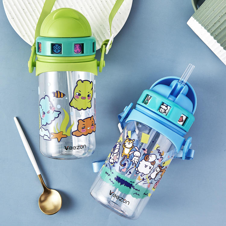 HECION Cartoon Kids Water Bottle with Straw & Carry Strap – 500ml