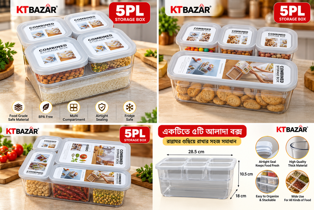 5PL Refrigerator Storage Box – 5 Compartment Food Organizer