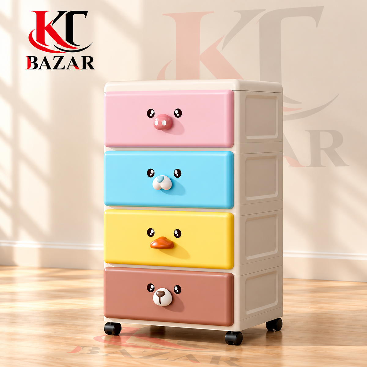Kids Animal Face Drawer Cabinet with Wheels – 3, 4 & 5 Drawers