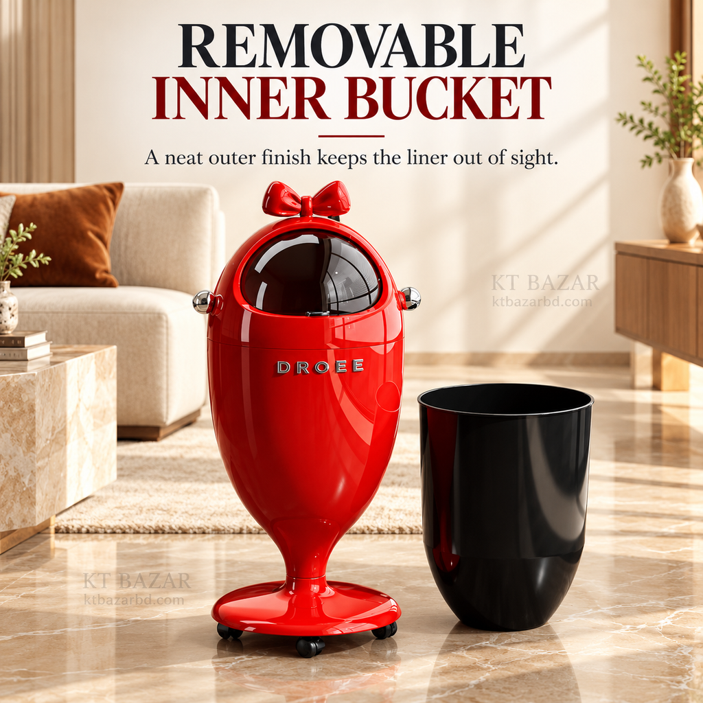 Bow-Top Rolling Dustbin with Lid & Removable Inner Bucket