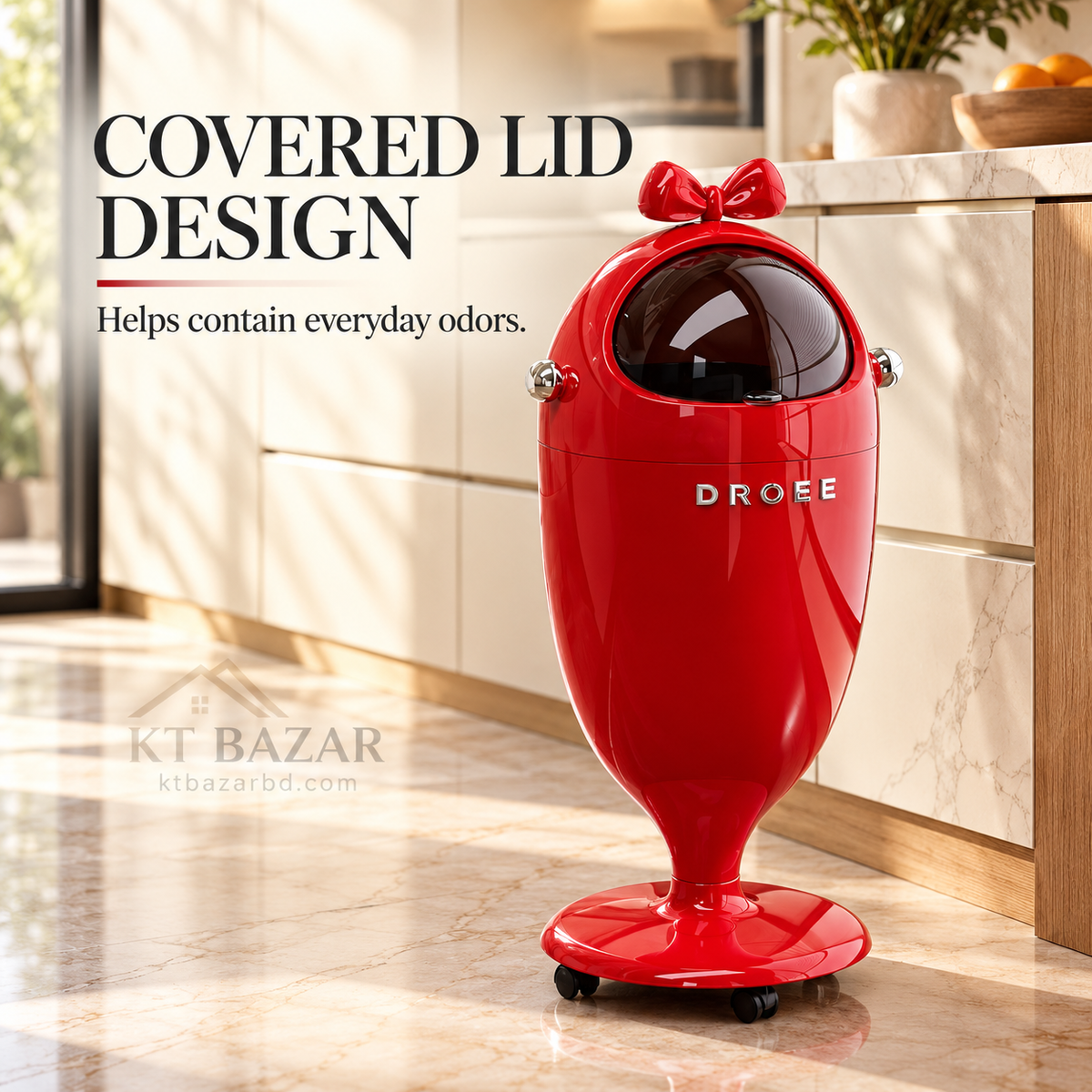 Bow-Top Rolling Dustbin with Lid & Removable Inner Bucket